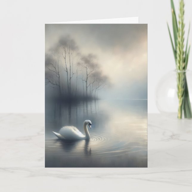 Swan On Misty Lake Sympathy Thank You Card (Front)