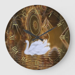 Swan on Surreal Fractal Water Wall Clock