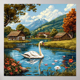 Swan on the lake poster