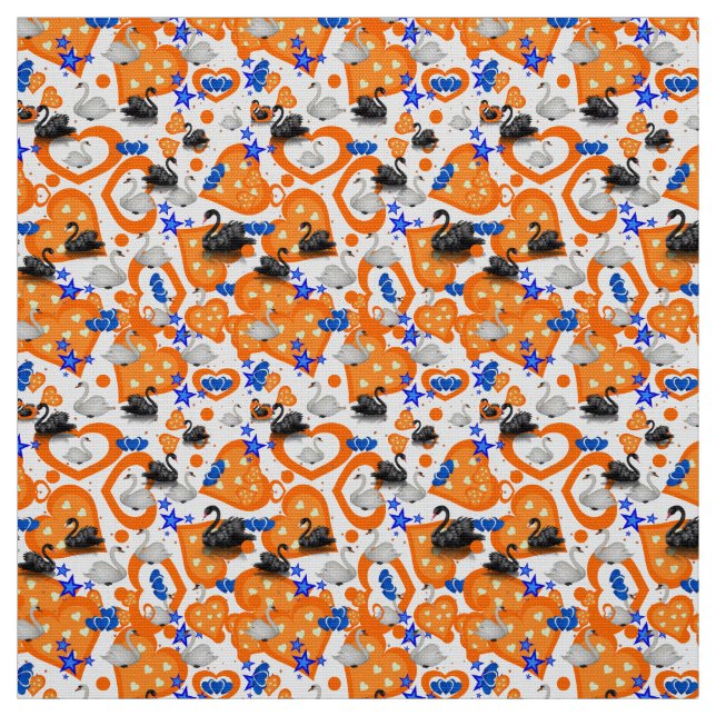 Swan Orange Hearts Fabric (Swatch)