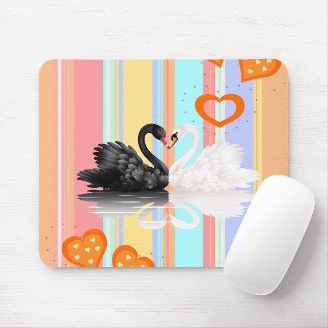 Swan Orange Hearts Stripe  Mouse Pad! Mouse Pad (With Mouse)