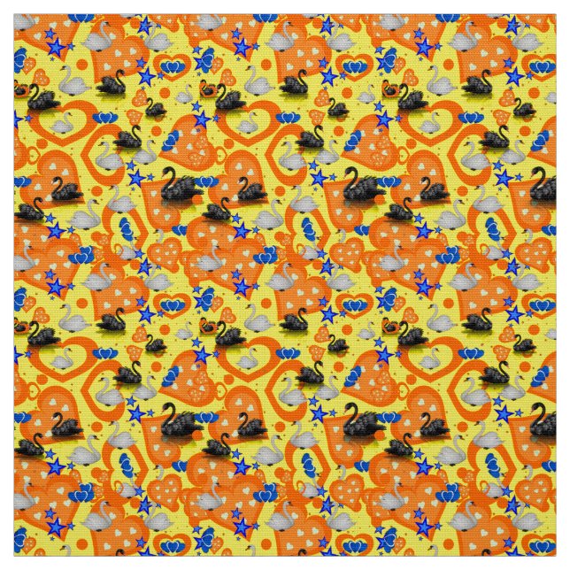 Swan Orange Hearts Yellow Fabric (Swatch)