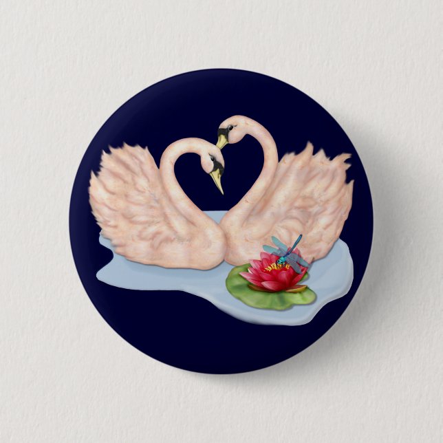 Swan Pair 6 Cm Round Badge (Front)