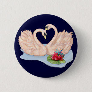 Swan Pair 6 Cm Round Badge