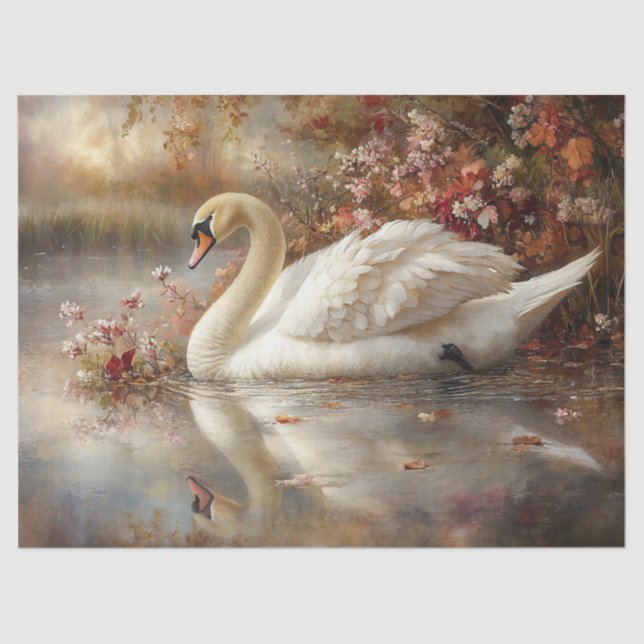Swan Pastel Autumn Foliage Painting Decoupage Tissue Paper (Front)