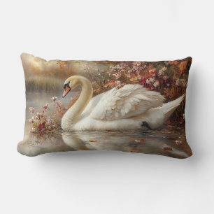 Swan Pastel Autumn Foliage Painting Lumbar Cushion