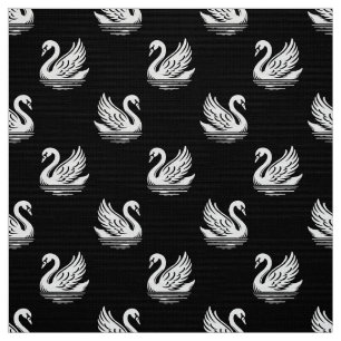 Swan Pattern 02 - White on Black Fabric