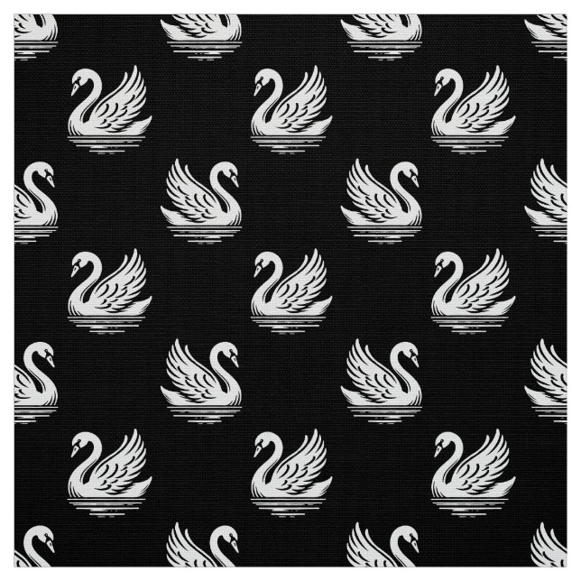 Swan Pattern 02 - White on Black Fabric (Swatch)