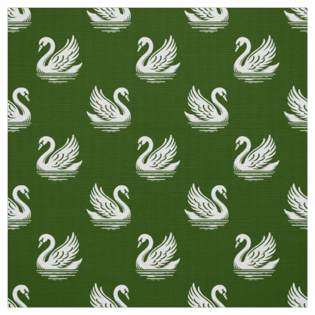 Swan Pattern 02 - White on Forest Green Fabric (Swatch)