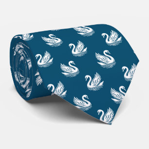 Swan Pattern 02 - White on Ocean Blue Tie