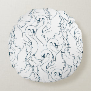 Swan Pattern Seamlessswan, pattern, abstract, back Round Cushion