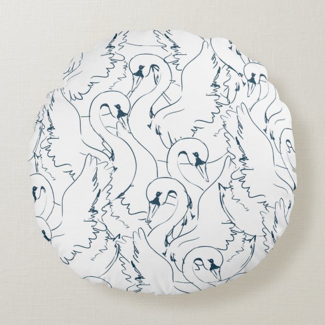 Swan Pattern Seamlessswan, pattern, abstract, back Round Cushion (Front)