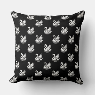 Swan Pattern - White on Black Cushion
