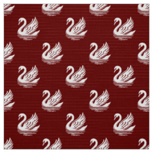 Swan Pattern - White on Dark Green Fabric