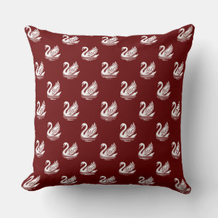 Swan Pattern - White on Dark Red Cushion
