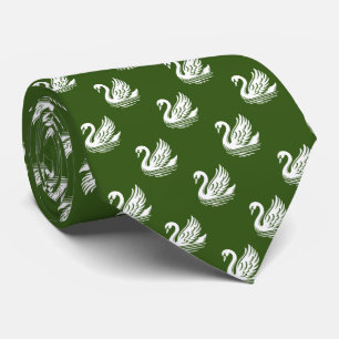 Swan Pattern - White on Forest Green Tie