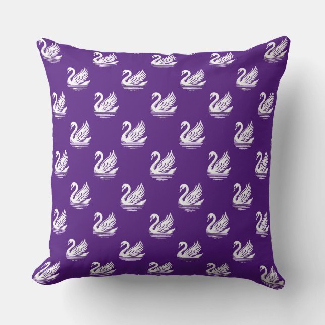 Swan Pattern - White on Royal Purple Cushion (Front)