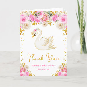 Swan Pink and Gold Roses Baby Shower Thank You