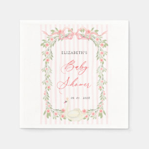 Swan Pink Bow Floral Baby Shower Napkin