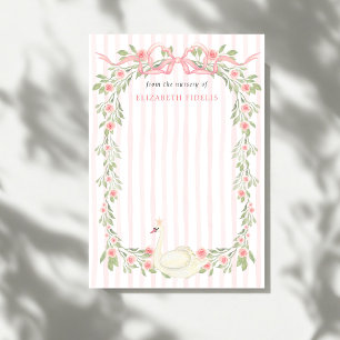 Swan Pink Bow Floral Roses Baby Shower Thank You Card