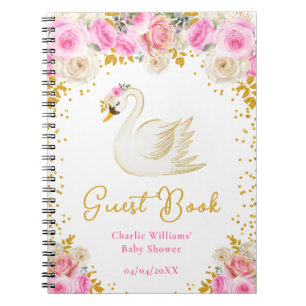 Swan Pink Gold Roses Baby Shower Guest Book
