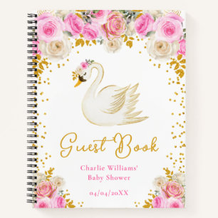 Swan Pink Gold Roses Baby Shower Guest Book
