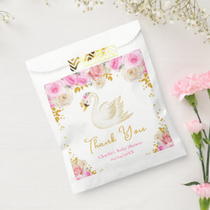 Swan Pink Gold Roses Baby Shower Thank You Favour Bag