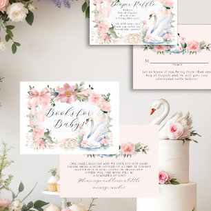 Swan Pink Ribbon Elegant Floral Books for Baby Enclosure Card