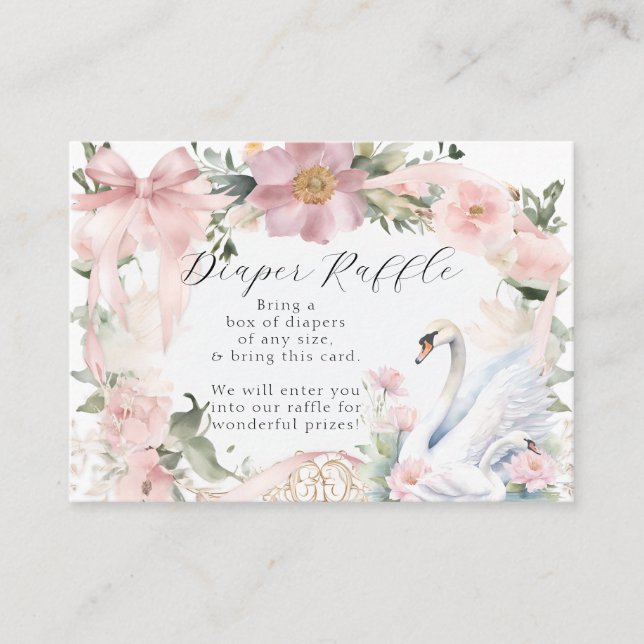 Swan Pink Ribbon Elegant Floral Girl Baby Shower Enclosure Card (Front)