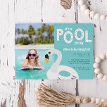 Swan Pool Float | Photo Kids Birthday Party Invitation<br><div class="desc">Adorable summer birthday party invitations for your little one's poolside bash feature a white swan pool float illustration with "it's a pool party" in cute retro lettering on a vibrant turquoise background. Personalise with your birthday party details beneath. Add a favourite photo of the birthday girl for a cool personal...</div>
