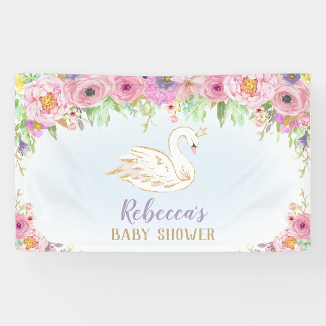 Swan Princess Baby Shower Backdrop Wall Decor Banner (Horizontal)