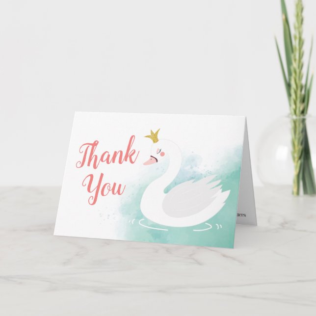 Swan Princess Birthday Thank You Card, Swan Lake Card (Front)