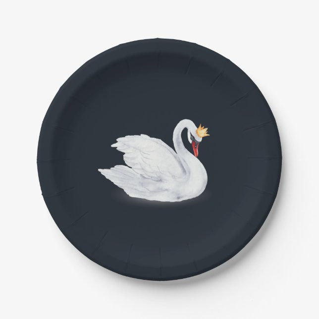 Swan Princess Black and White Paper Plate (Front)