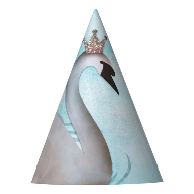 Swan Princess Blue Gold Storybook Fairy Tale Party Hat (Front)