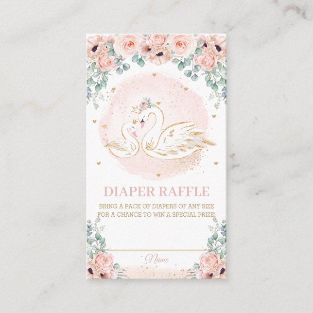 Swan Princess Blush Pink Floral Diaper Raffle Encl Enclosure Card (Front)