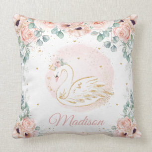 Swan Princess Blush Pink Poppy Floral Greenery Cushion