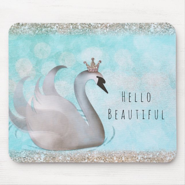 Swan Princess Faux Gold Glitter Chic Fairy Tale Mouse Pad (Front)
