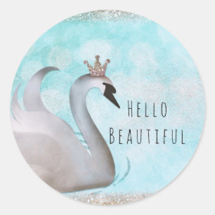 Swan Princess Glitter Birthday Party Custom Favour Classic Round Sticker