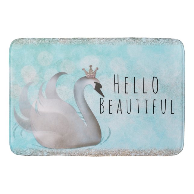 Swan Princess Glitter Gold Fairy Tale Bath Mat (Front)