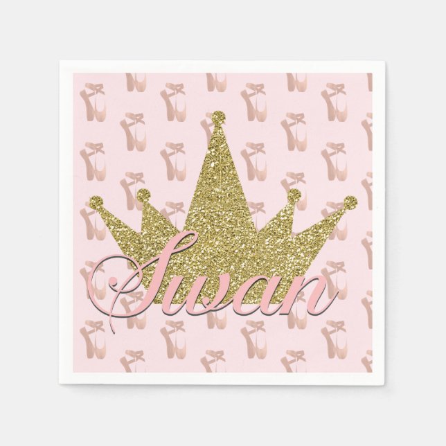 Swan Princess Gold Glitter Crown Birthday Party Napkin (Front)
