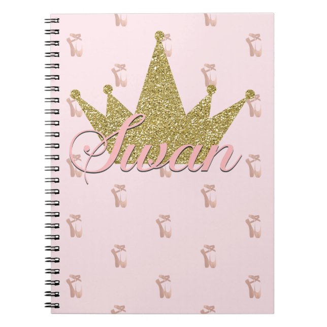 Swan Princess Gold Glitter Crown Glam Notebook (Front)