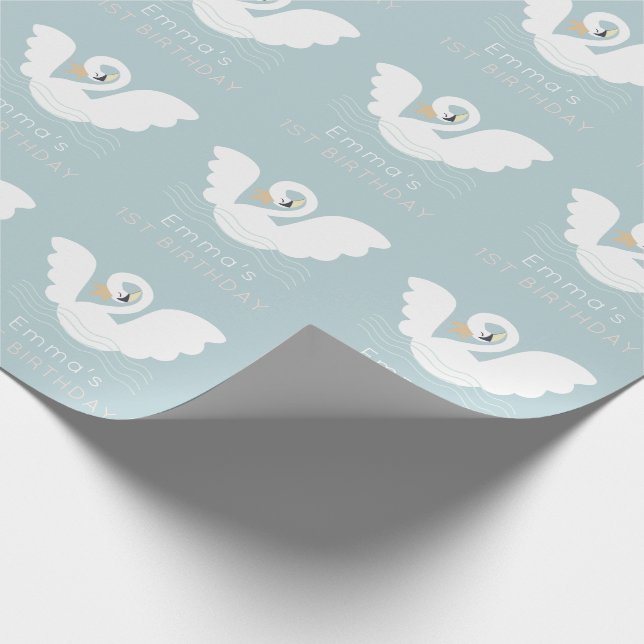 Swan Princess Modern Blue Girl Birthday Wrapping Paper (Corner)