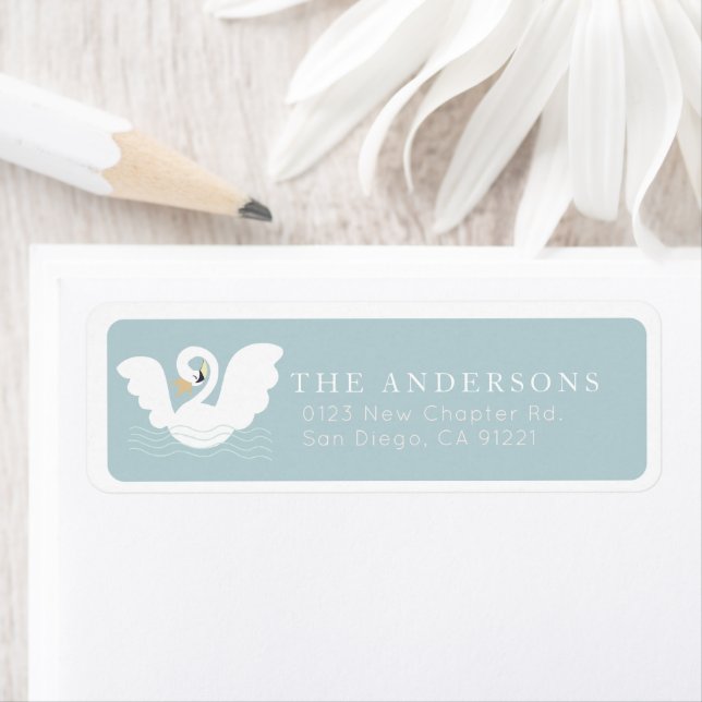 Swan Princess Modern Blue Return Address Label (Insitu)