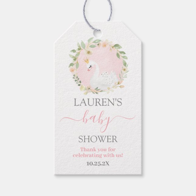 Swan Princess Pink Baby Shower Gift Tag (Front)