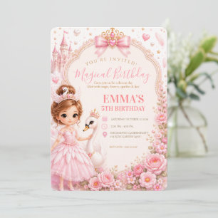 Swan Princess Pink Fairy Tale Birthday Party Invitation