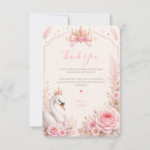 Swan Princess Pink Fairy Tale Birthday Party Thank You Card