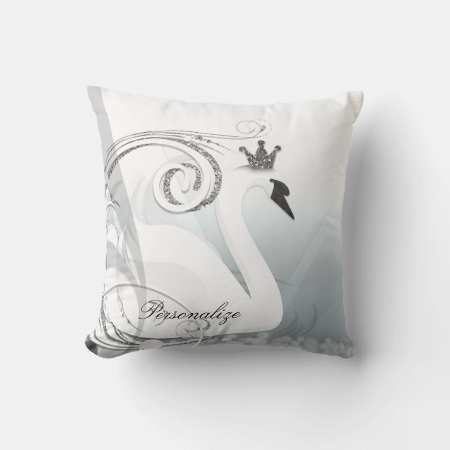 Swan Princess Silver & White Elegant Custom Chic Cushion (Front)