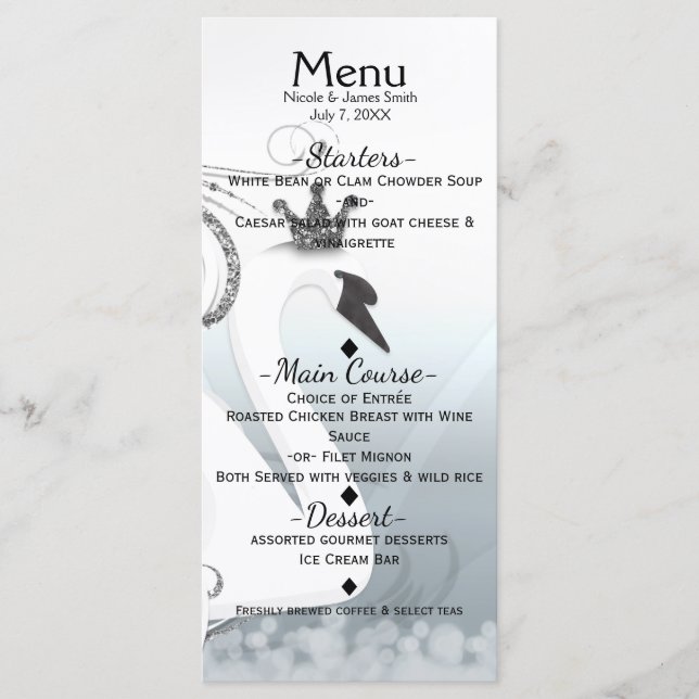 Swan Princess Silver & White Elegant Custom Menu (Front)