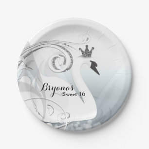 Swan Princess Silver & White Elegant Custom Party Paper Plate