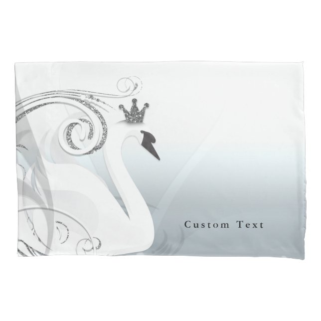 Swan Princess Silver & White Elegant Fairy Tale Pillowcase (Front)